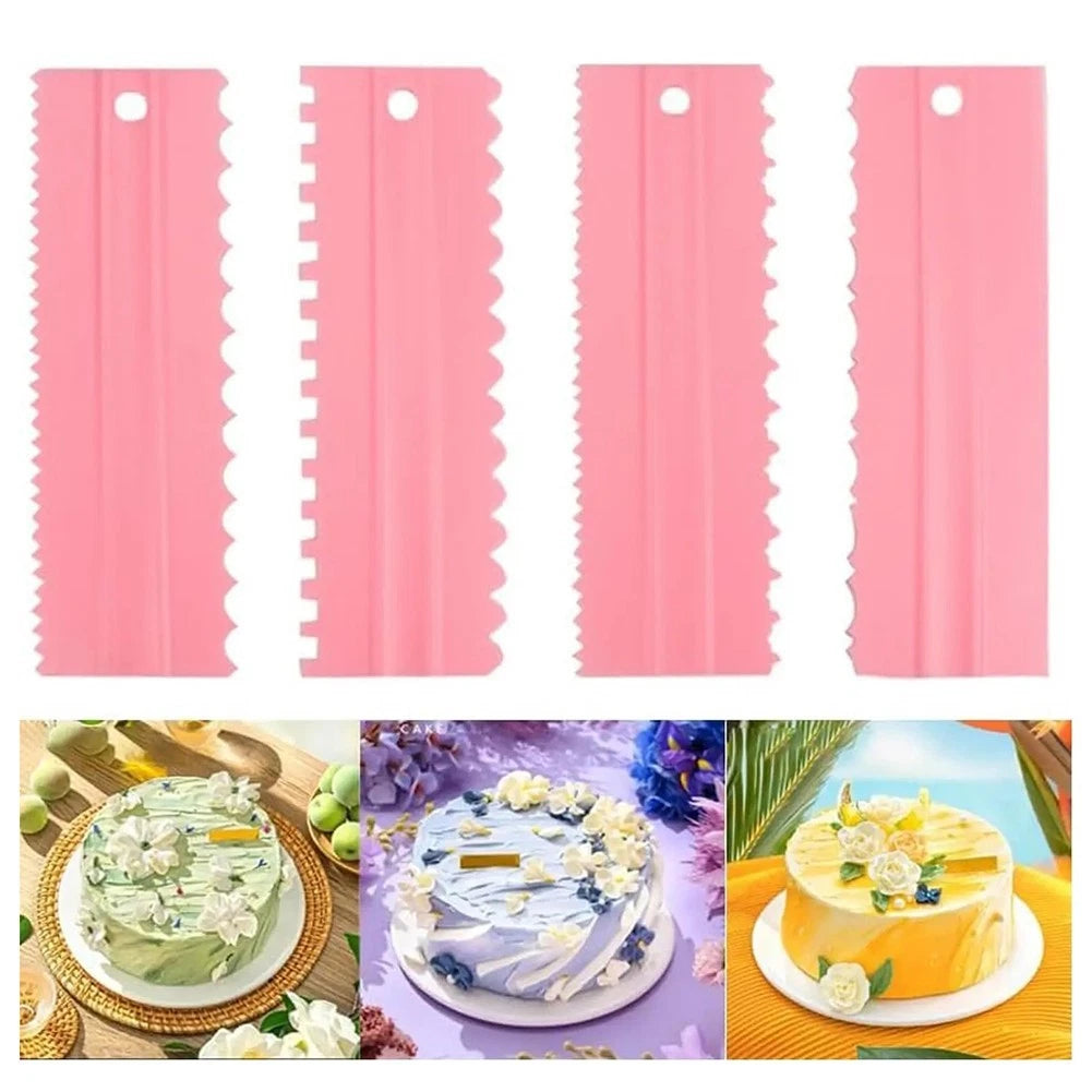 Set of 4 ABS Plastic Cake Scrapers for Smooth Fondant Finishing