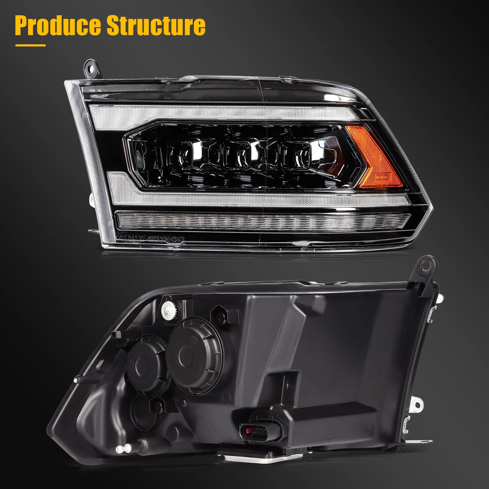 LED Headlight Assembly Pair for Dodge Ram 1500 2500 3500 (2009–2018)