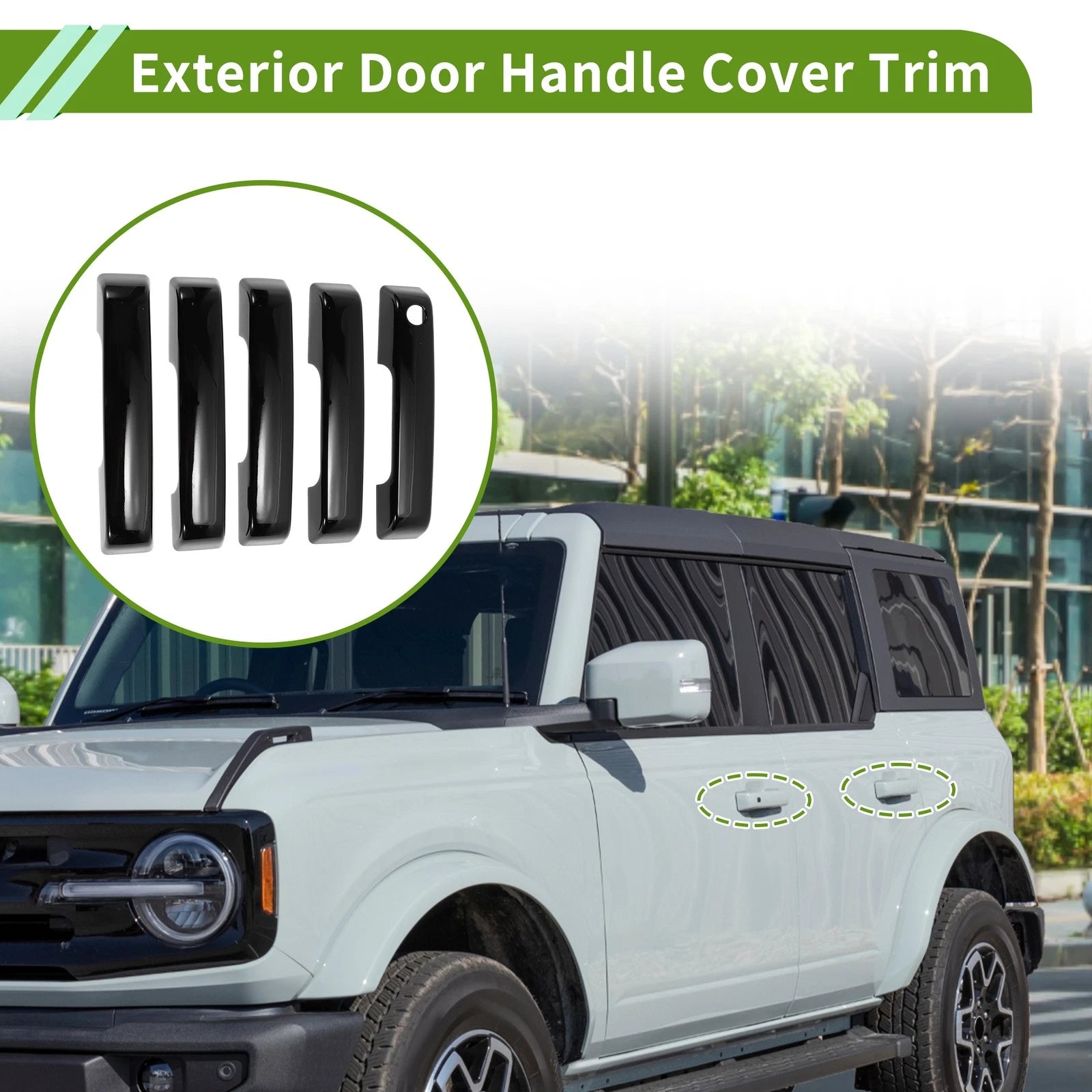 Set of 1 Exterior Door Handle Cover Trim for Ford Bronco (2021–2025) Gloss Black ABS