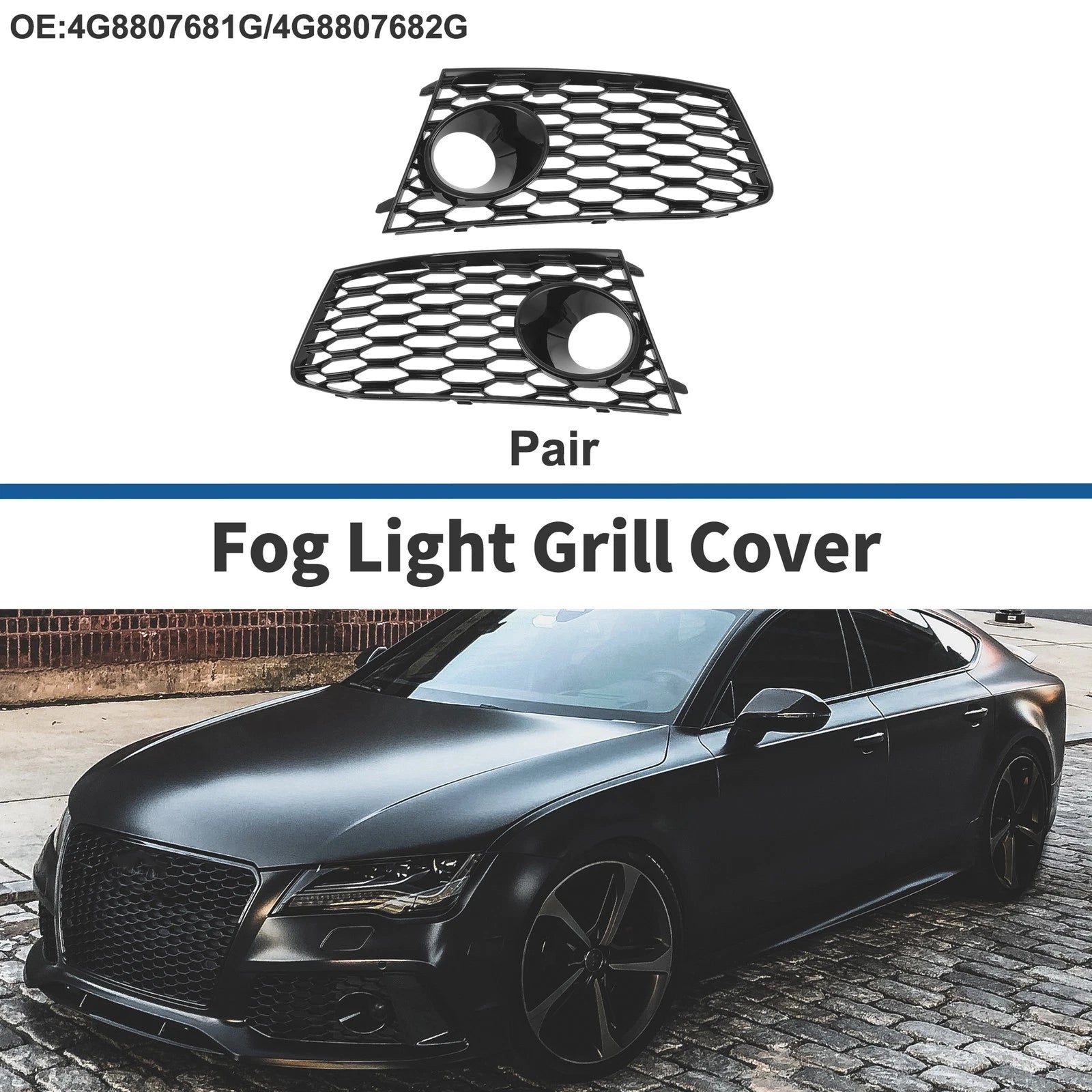 1 Pair Fog Light Grills for Audi RS7 (2014–2018) No. 4G8807681G