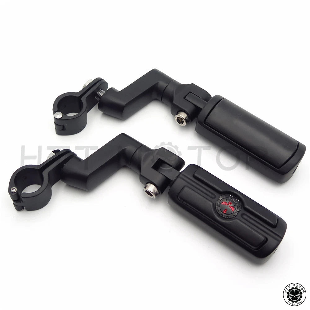 Black Skull Head Foot Peg Rests Male Mounts for Harley-Davidson (1" 25mm)