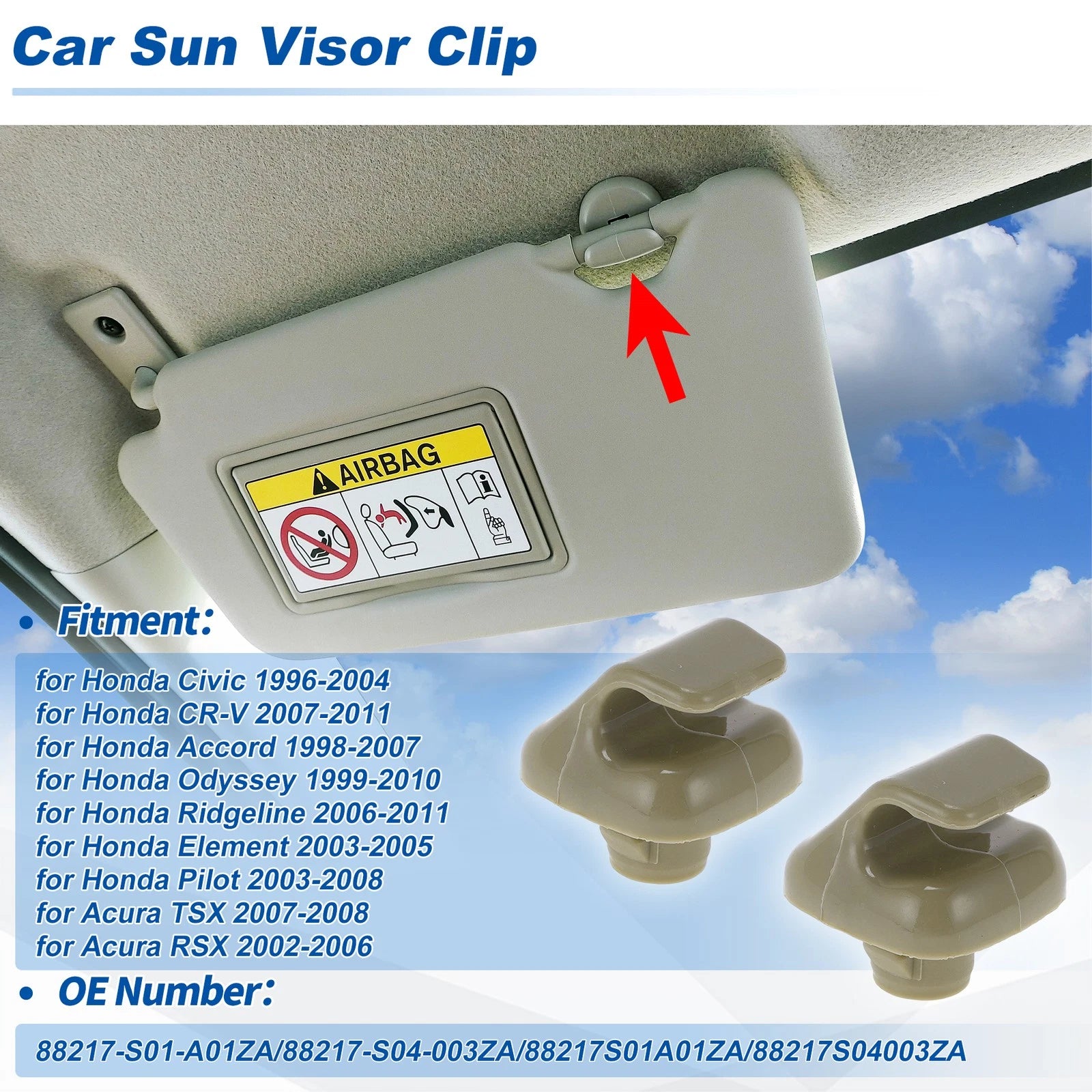 Sun Visor Clip for Honda Civic (1996–2004) Beige No. 88217-S01-A01ZA
