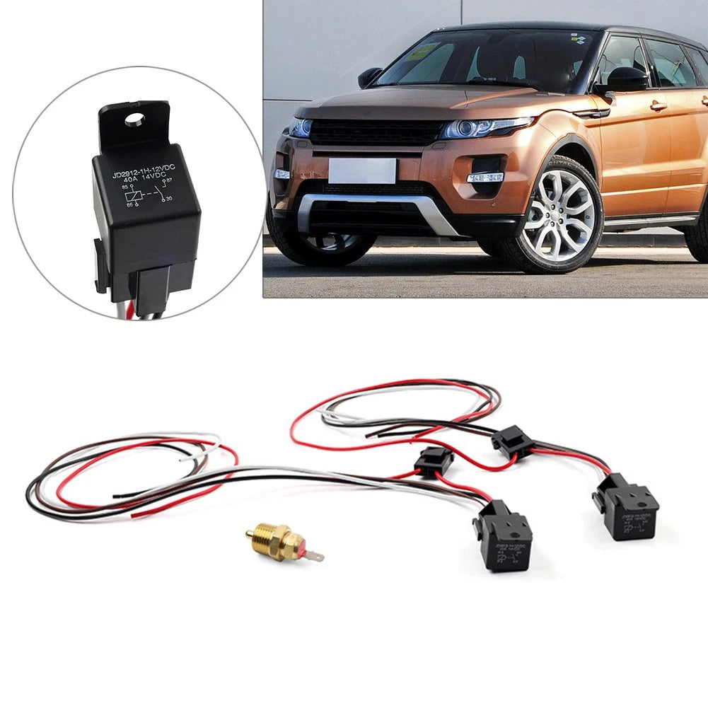 Set of 2 Cooling Fan Relay Switch Kit with Thermostatic Sensor for