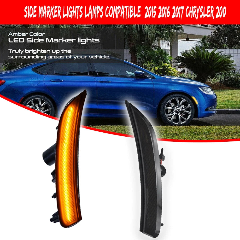 Smoked Lens Amber LED Side Marker Lights for Chrysler 200 (2015–2017)