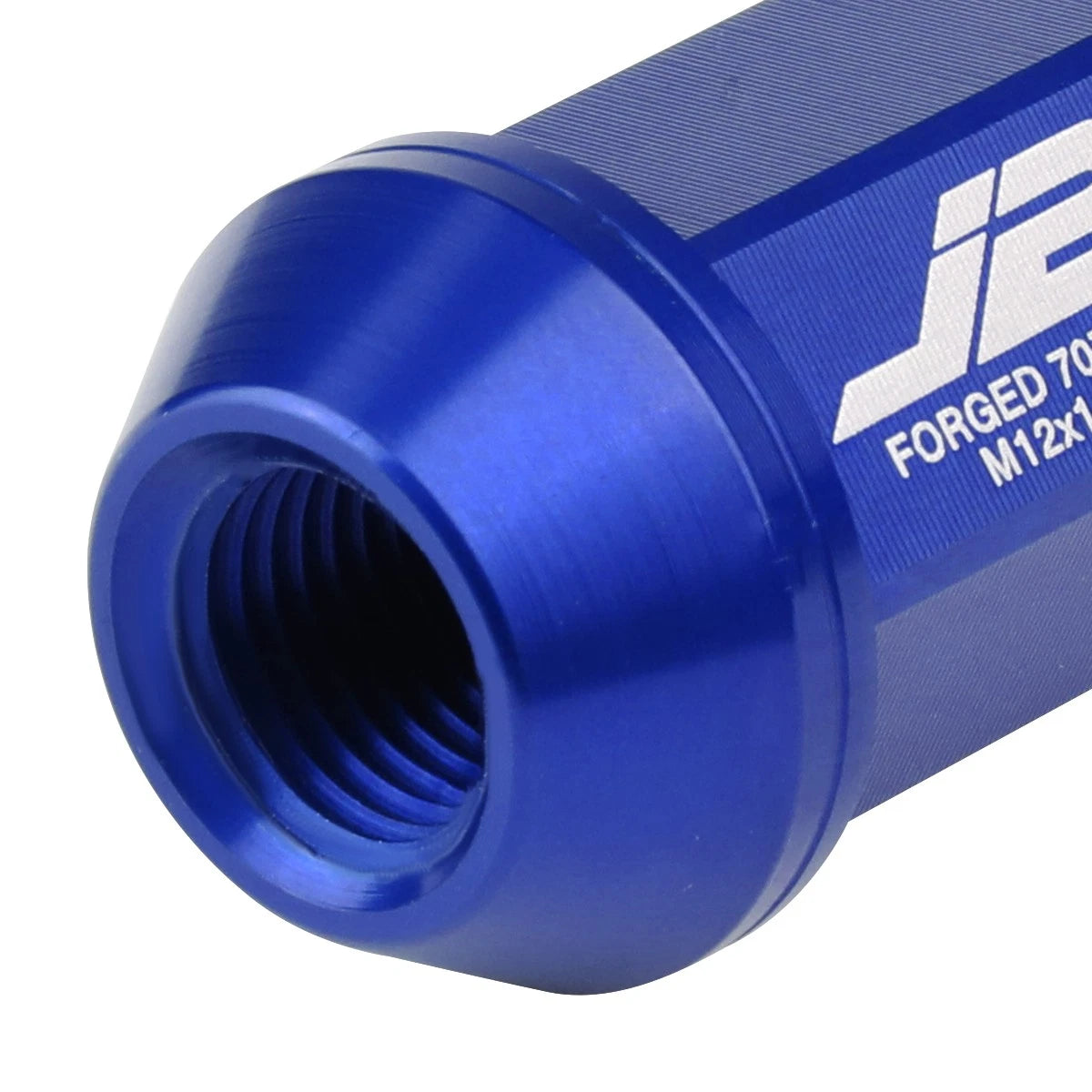 Set of 20 J2 7075 Forged Aluminum M12x1.25 Open-End Lug Nuts with Adapter Blue