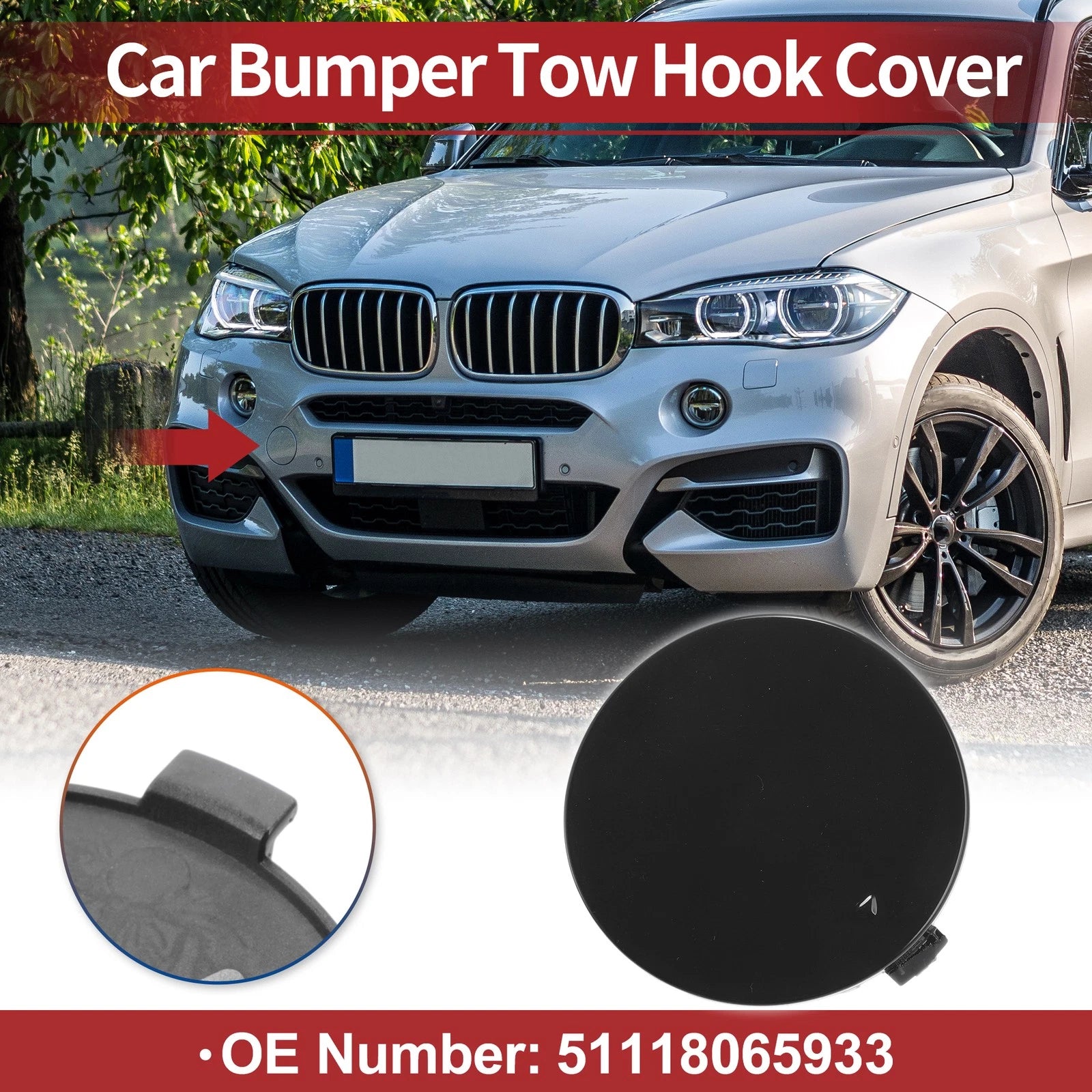 Front Tow Cover Cap for BMW X6 F16 M-Sport (2015–2019) No. 51118065933 Carbon Black