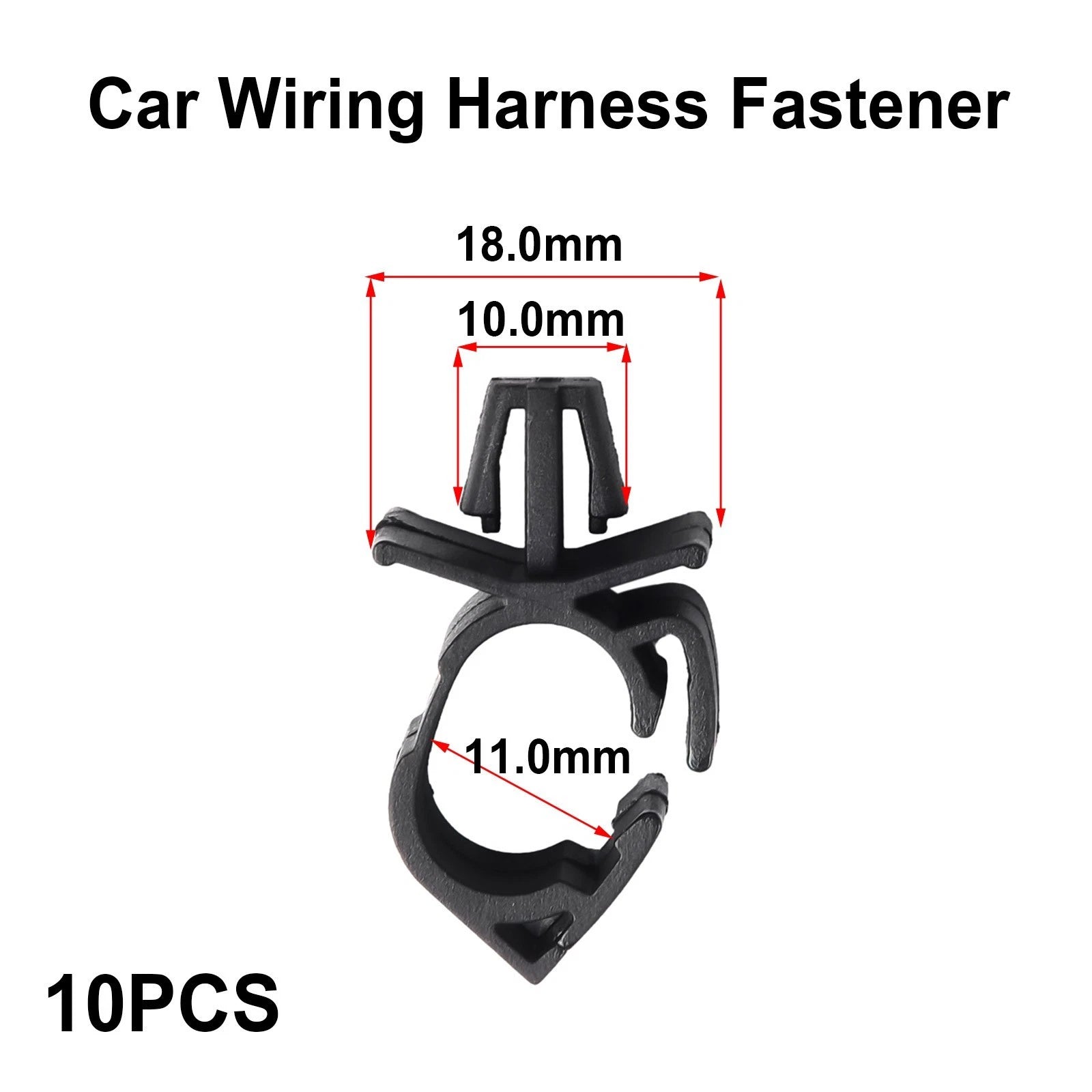 Set of 10 Wiring Fasteners for Car Harness - Plastic Black