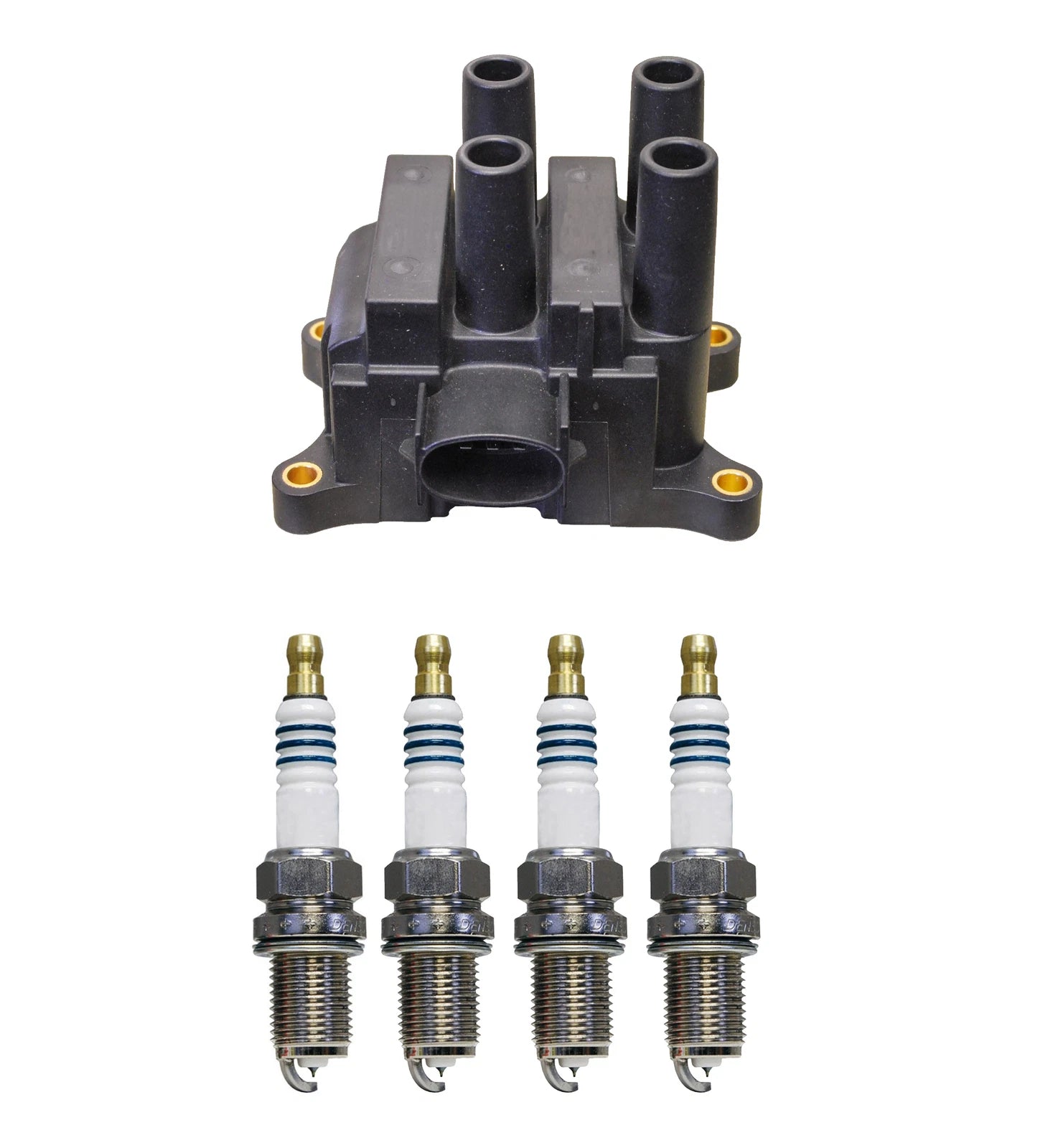 Denso Ignition Coil & 4 Iridium Power Spark Plugs Kit for Mazda 2.3 L4 (2003–2008)