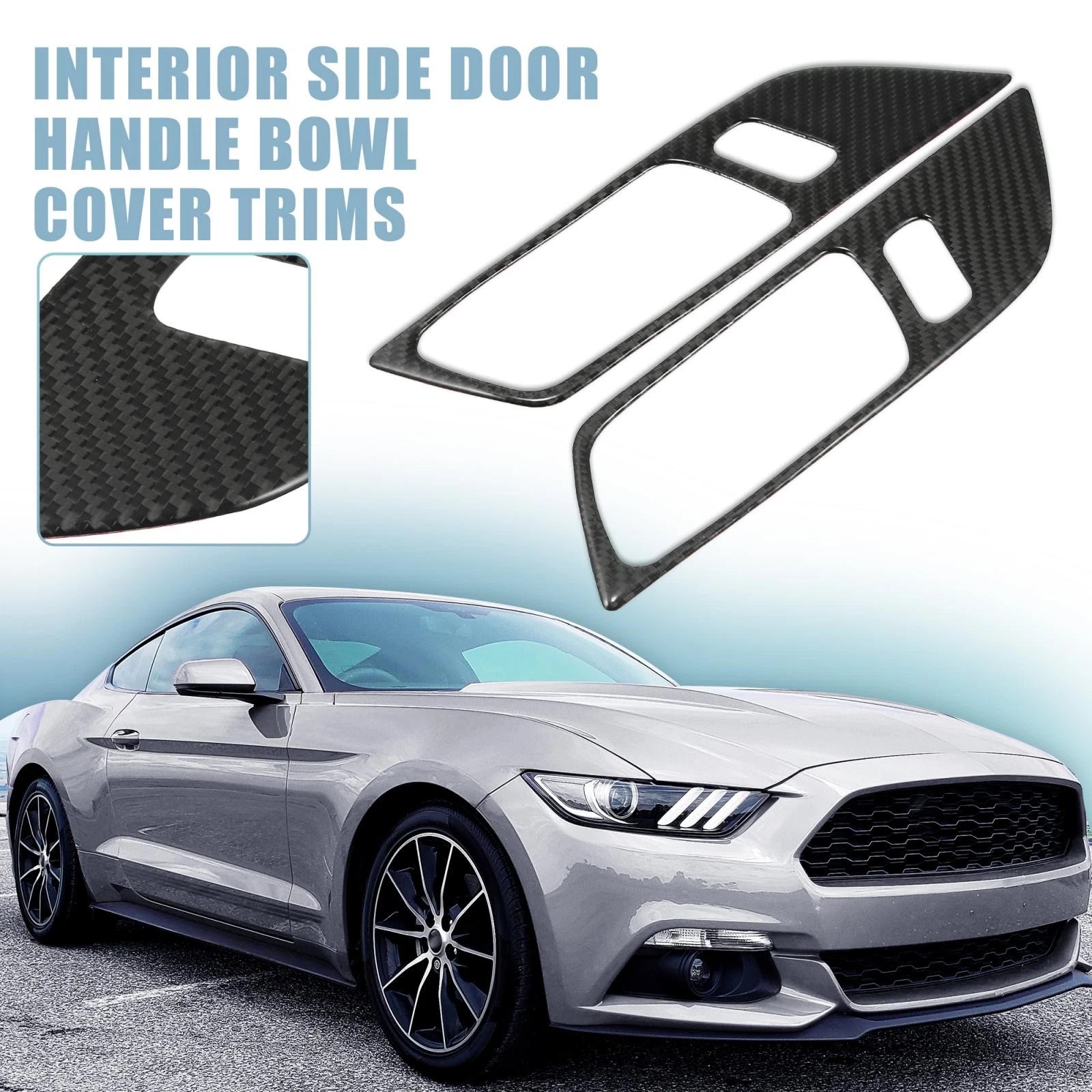 2X Side Door Handle Bowl Cover Trim for Ford Mustang (2015–2021) Black