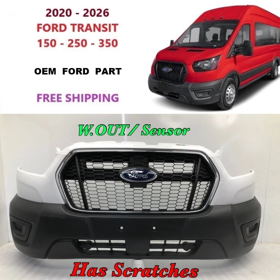 Front Bumper for Ford Transit 150 250 350 (2020–2026) - Oxford White #24