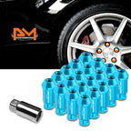 20Pc M12X1.25 Sky Blue JDM Open-End Acorn Hex Wheel Lug Nuts + Extension 25mmx50mm