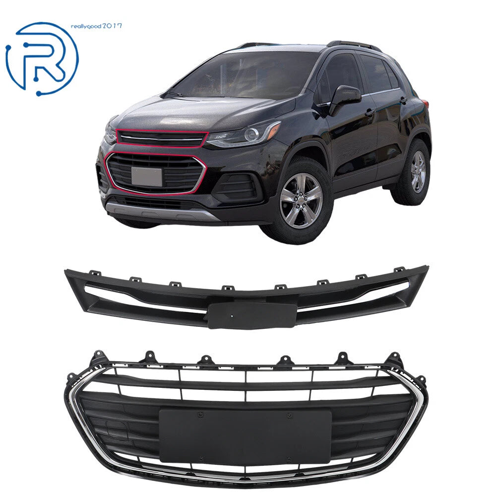 Set of 2 Front Bumper Grilles Black Chrome for Chevrolet Trax (2017–2021)