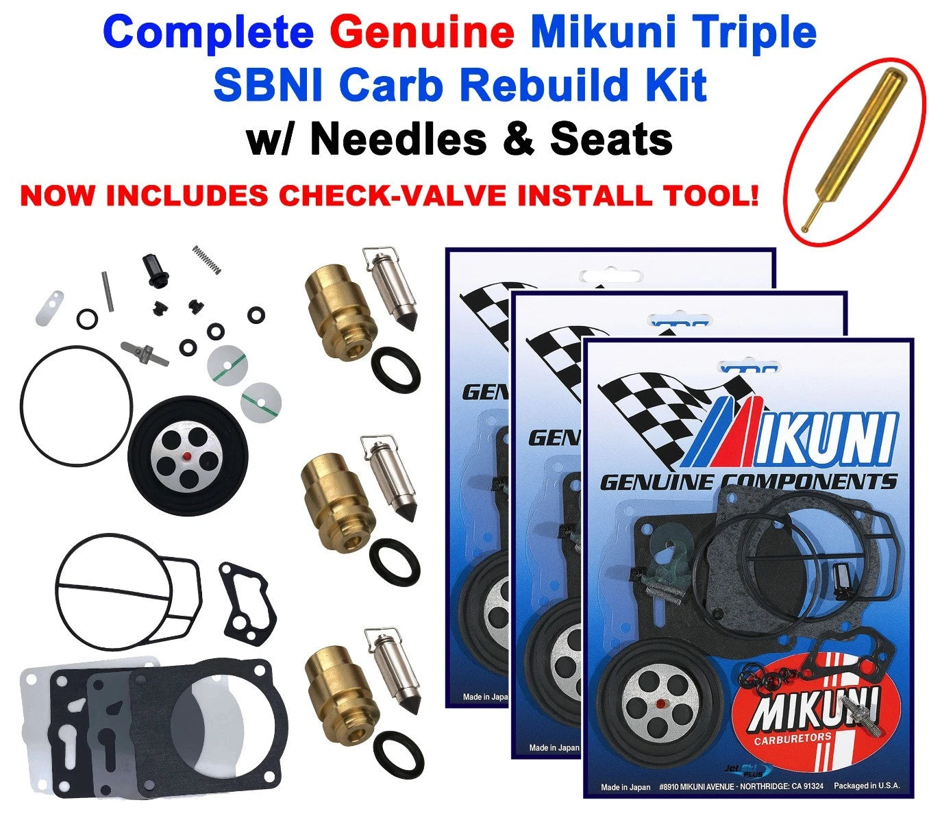 Mikuni Triple Carb Rebuild Kit & Needle Seat for Yamaha GP 1200R (1996–2001)