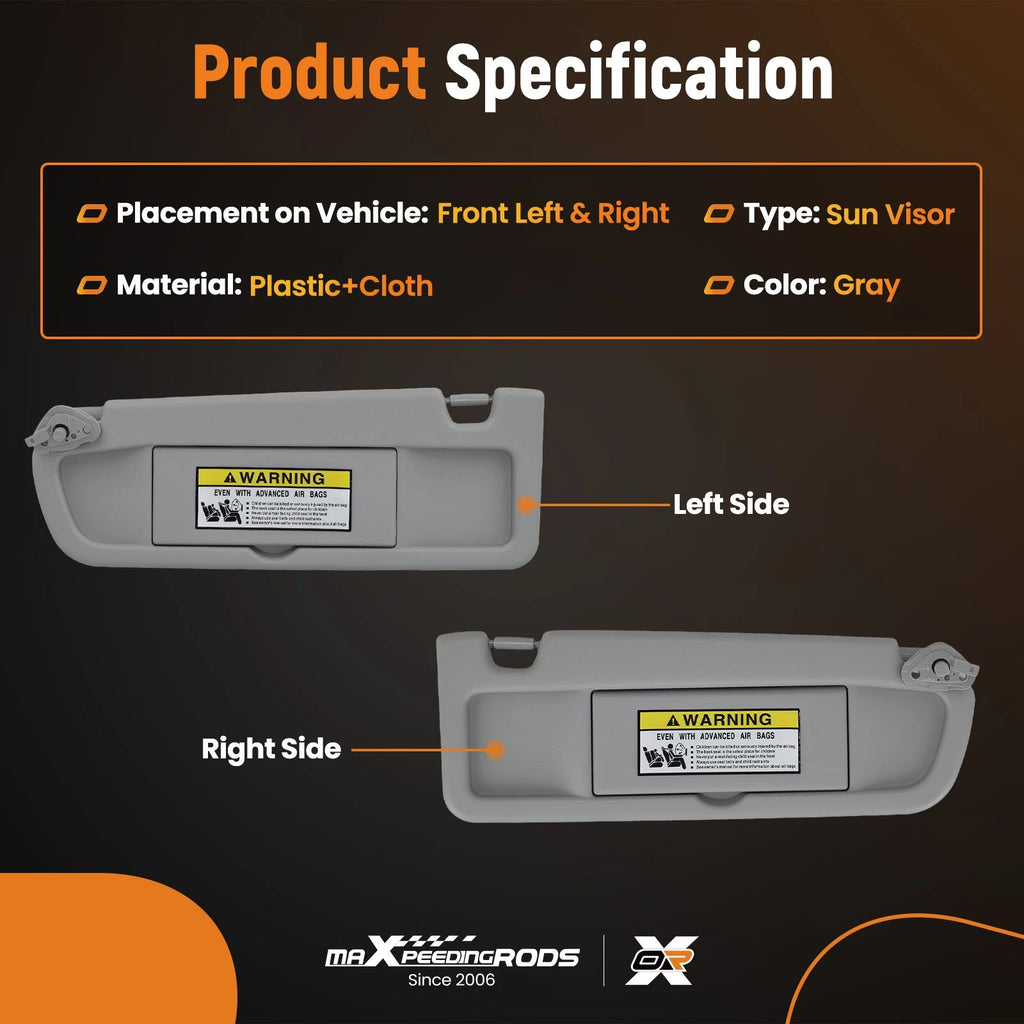 Pair Sun Visor Kit Gray for Honda Civic (2006–2011) 83280-SNA-A01ZC W/ Mirror