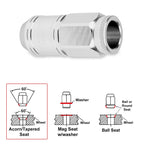 Set of 20 M12X1.25 Silver JDM Open End Cone Wheel Lug Nuts + Spline Lock Key