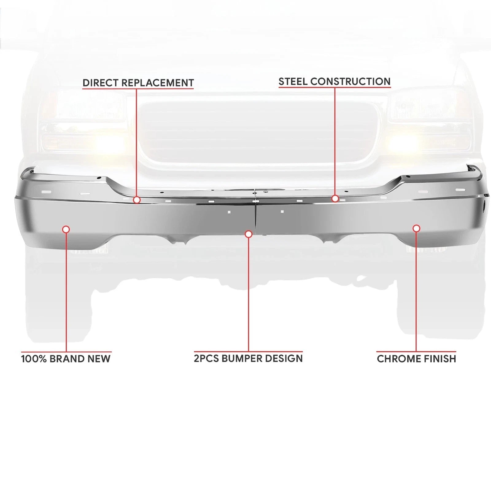 Chrome Steel Front Bumper for GMC Sierra 1500 2500 HD Yukon (1999–2006)