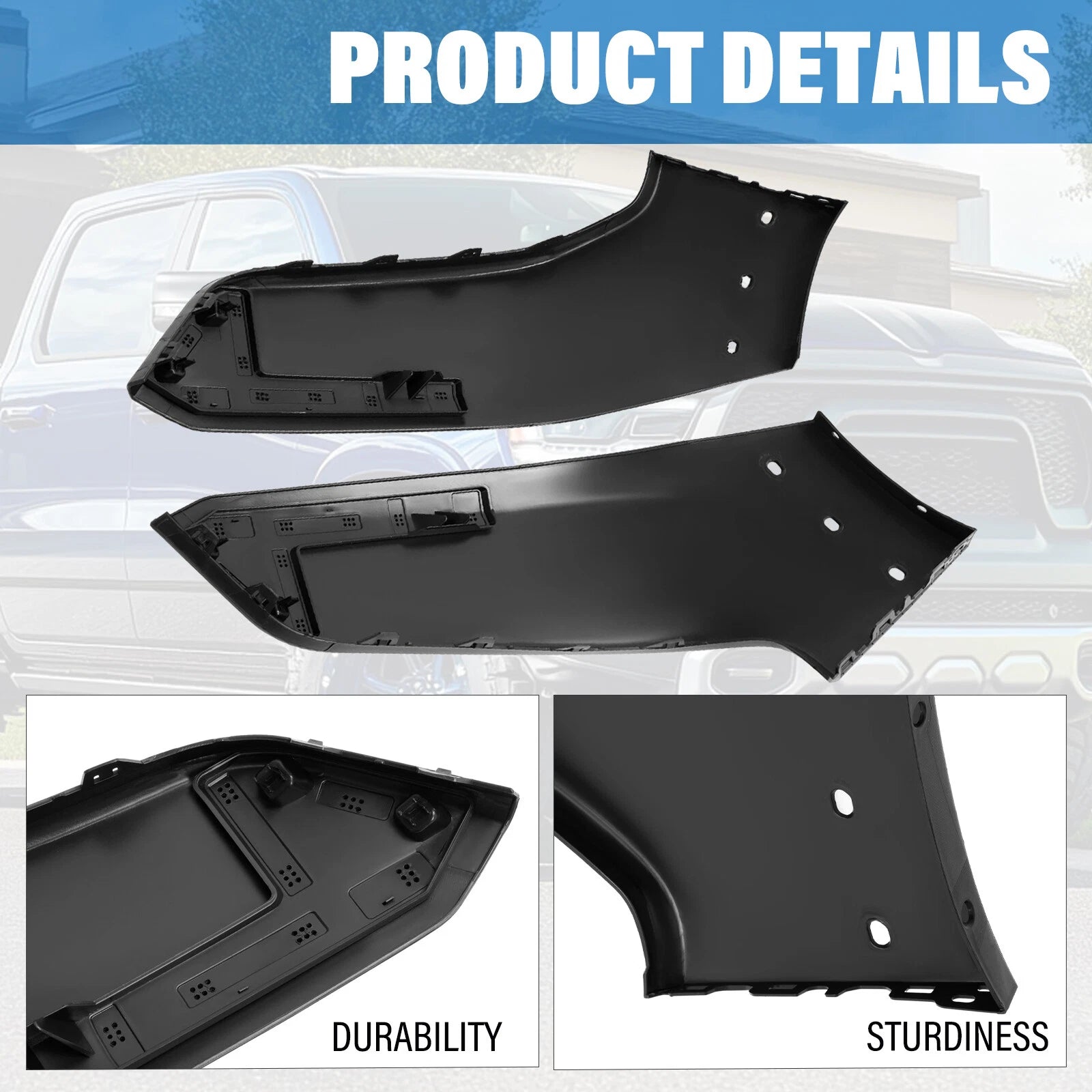 Set of 2 Front Bumper End Filler Panels for Dodge Ram 1500 (2019–2024) 68403894AD