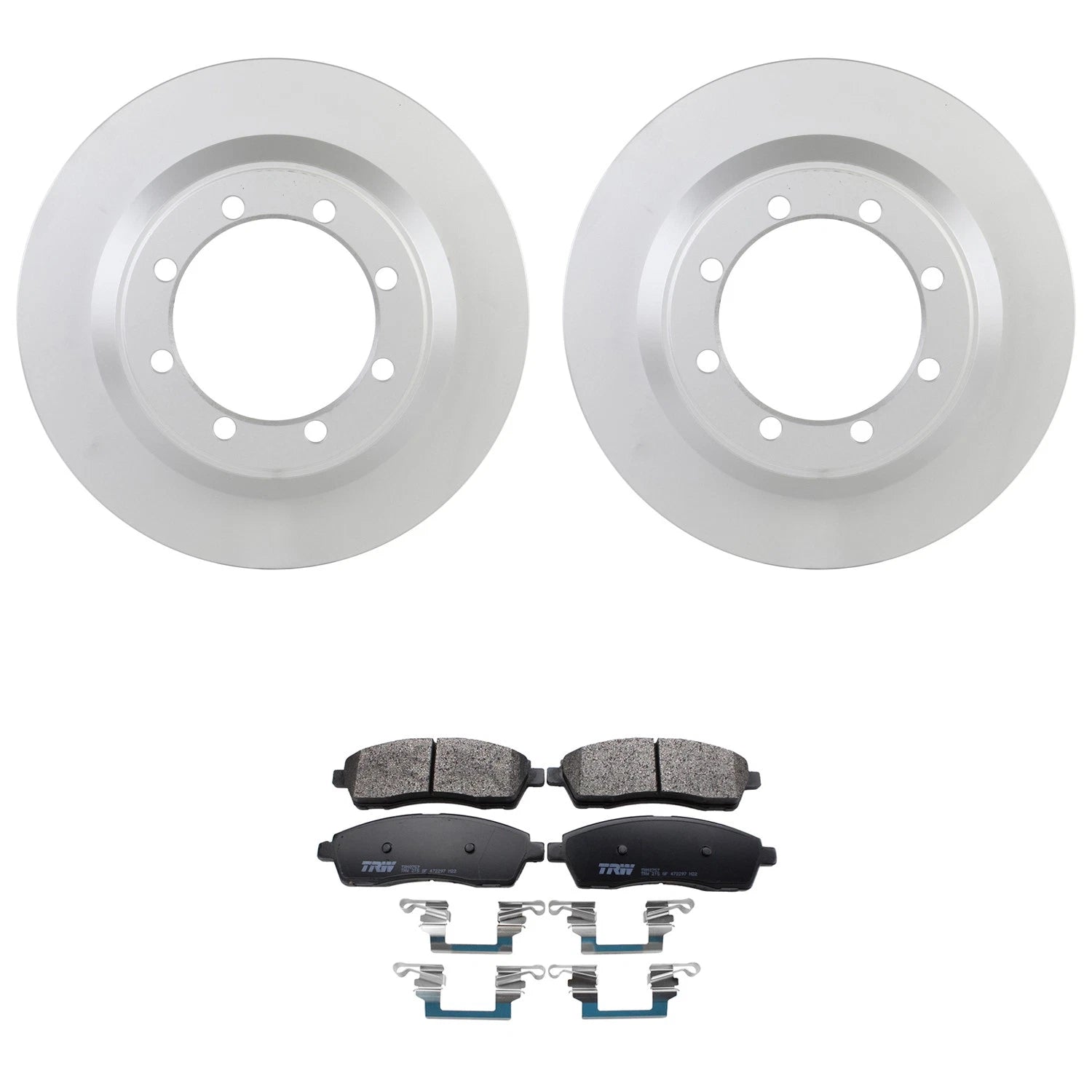 Set of 2 Bosch QuietCast Rear Rotors & TRW Pro Metallic Brake Pads for Ford F-350