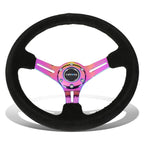 NRG 35cm 3" Deep Neo Chrome Suede Steering Wheel for Universal Fit (N/A)