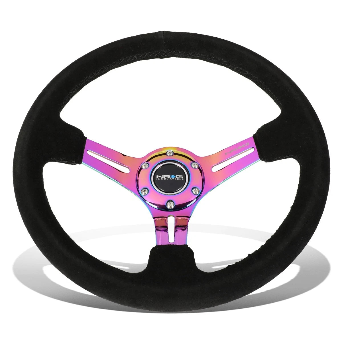 NRG 35cm 3" Deep Neo Chrome Suede Steering Wheel for Universal Fit (N/A)