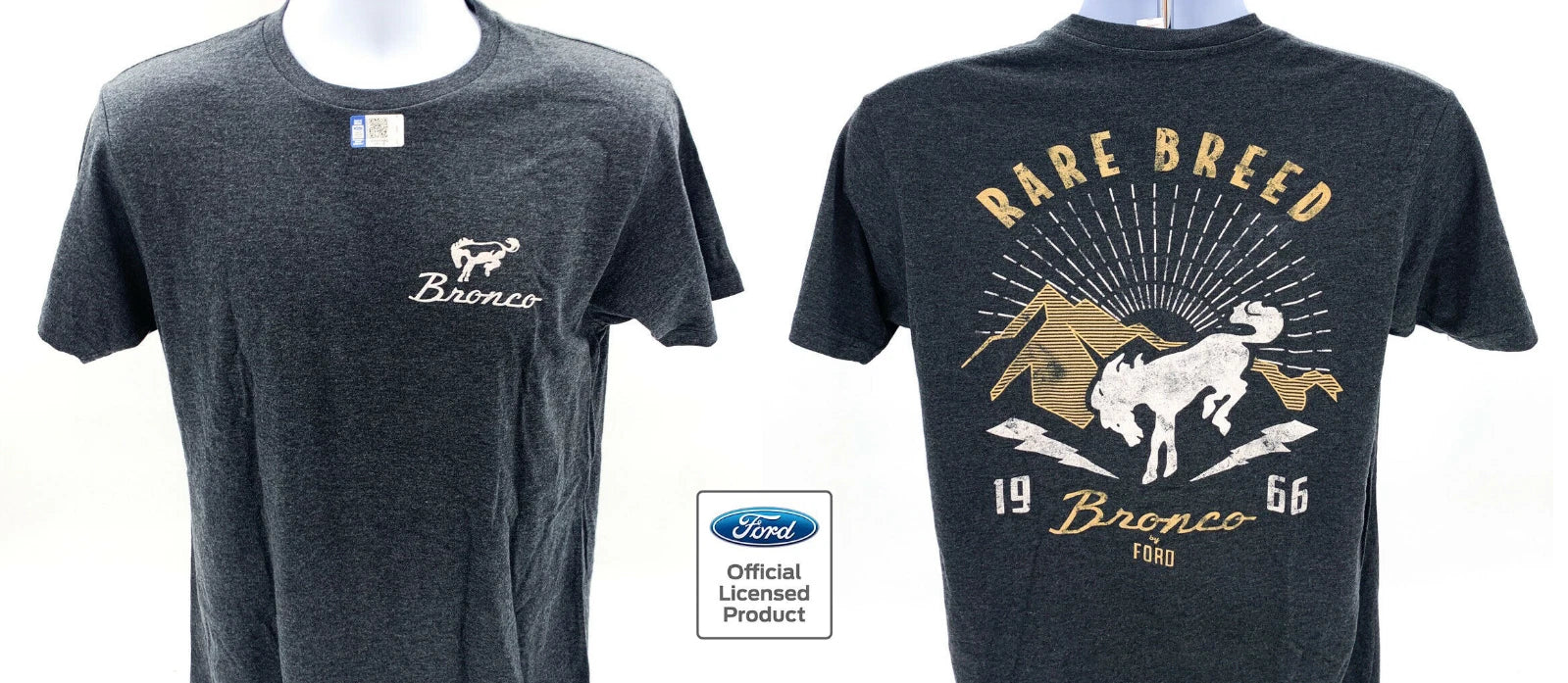 Bronco T-Shirt Gray with Rare Breed Script for Ford Bronco (1966–1977)