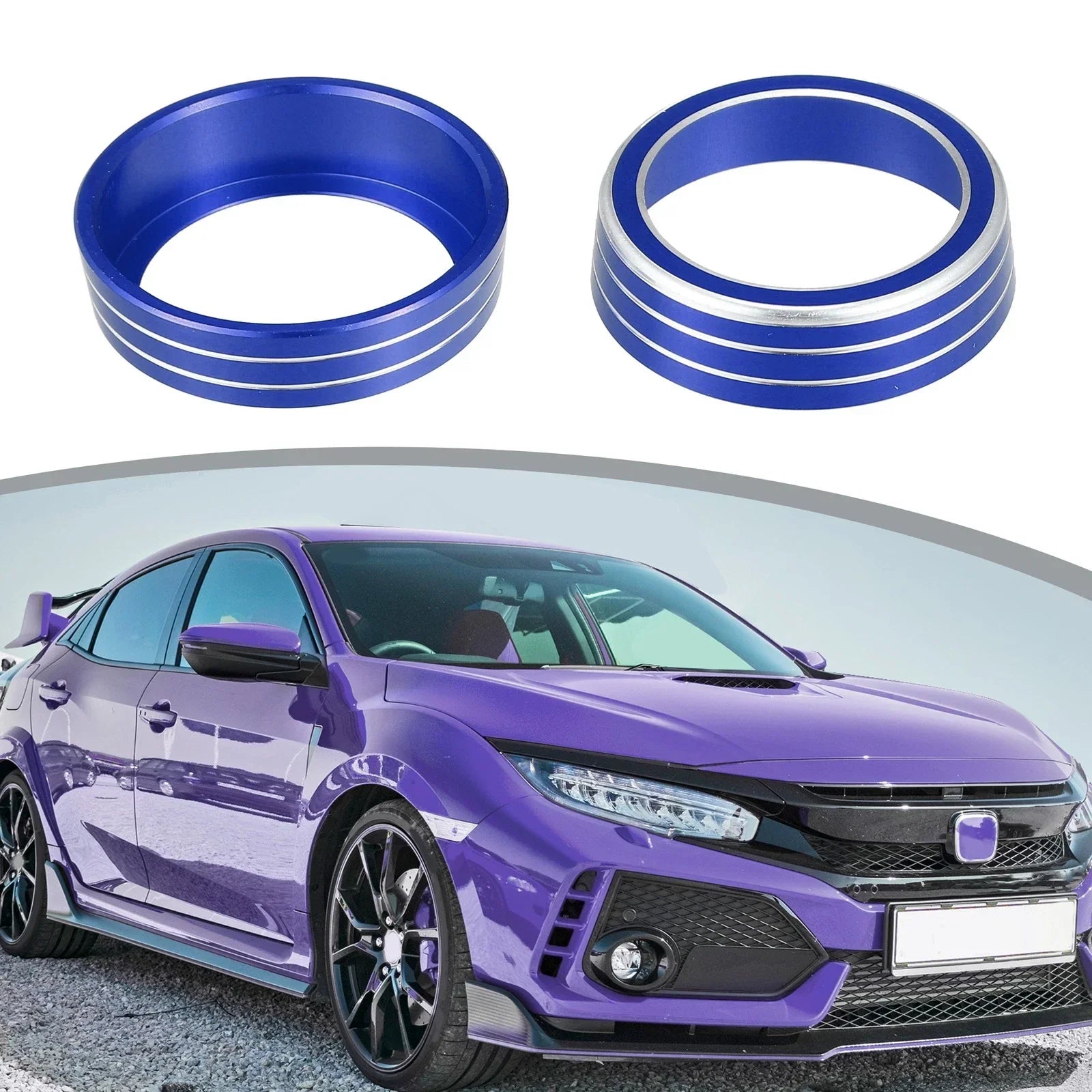 3 x Blue AC Knob Covers & Engine Start Button Cover for Honda Civic (2016-2021)
