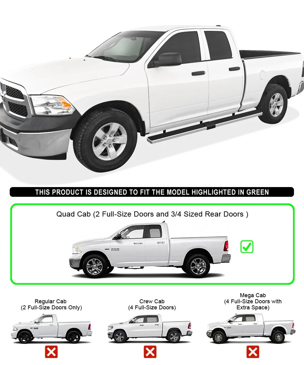 Set of 2 Wheel to Wheel Running Boards for Ram 1500 (2009-2018)
