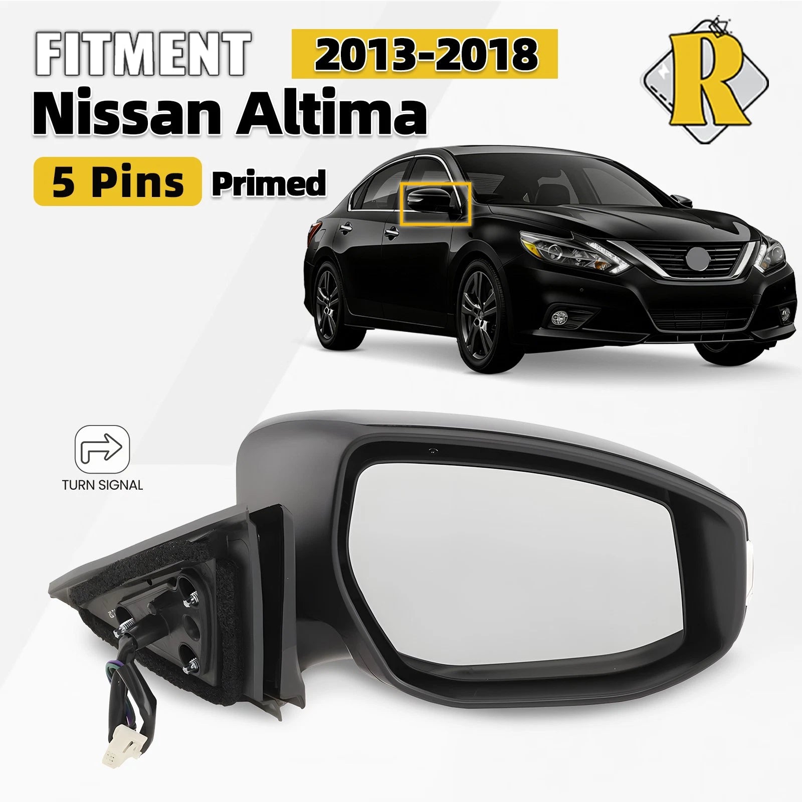 Right Side Mirror for Nissan Altima (2013–2018) with Signal Lamp, 5 Pins