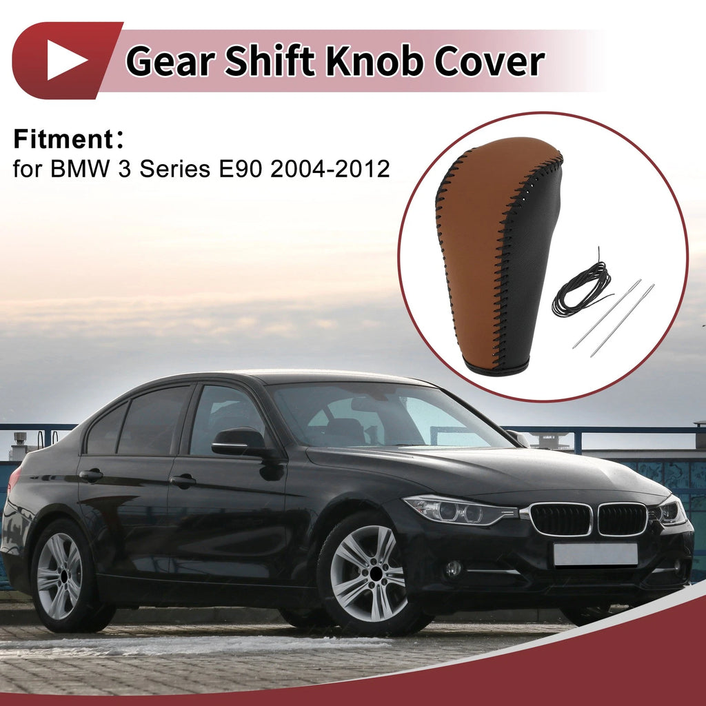 Gear Shift Knob Cover for BMW 3 Series E90 (2004–2012) Black Brown Faux Leather