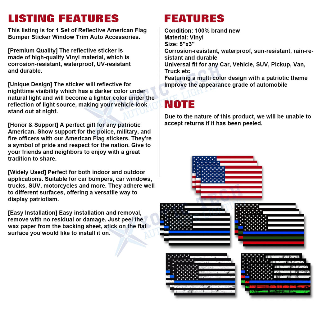 American Flag Window Decal Vinyl Car Decals for 3" x 5" (Static Cling)