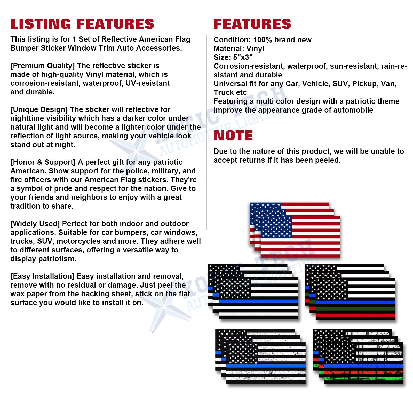 American Flag Window Decal Vinyl Car Decals for 3" x 5" (Static Cling)