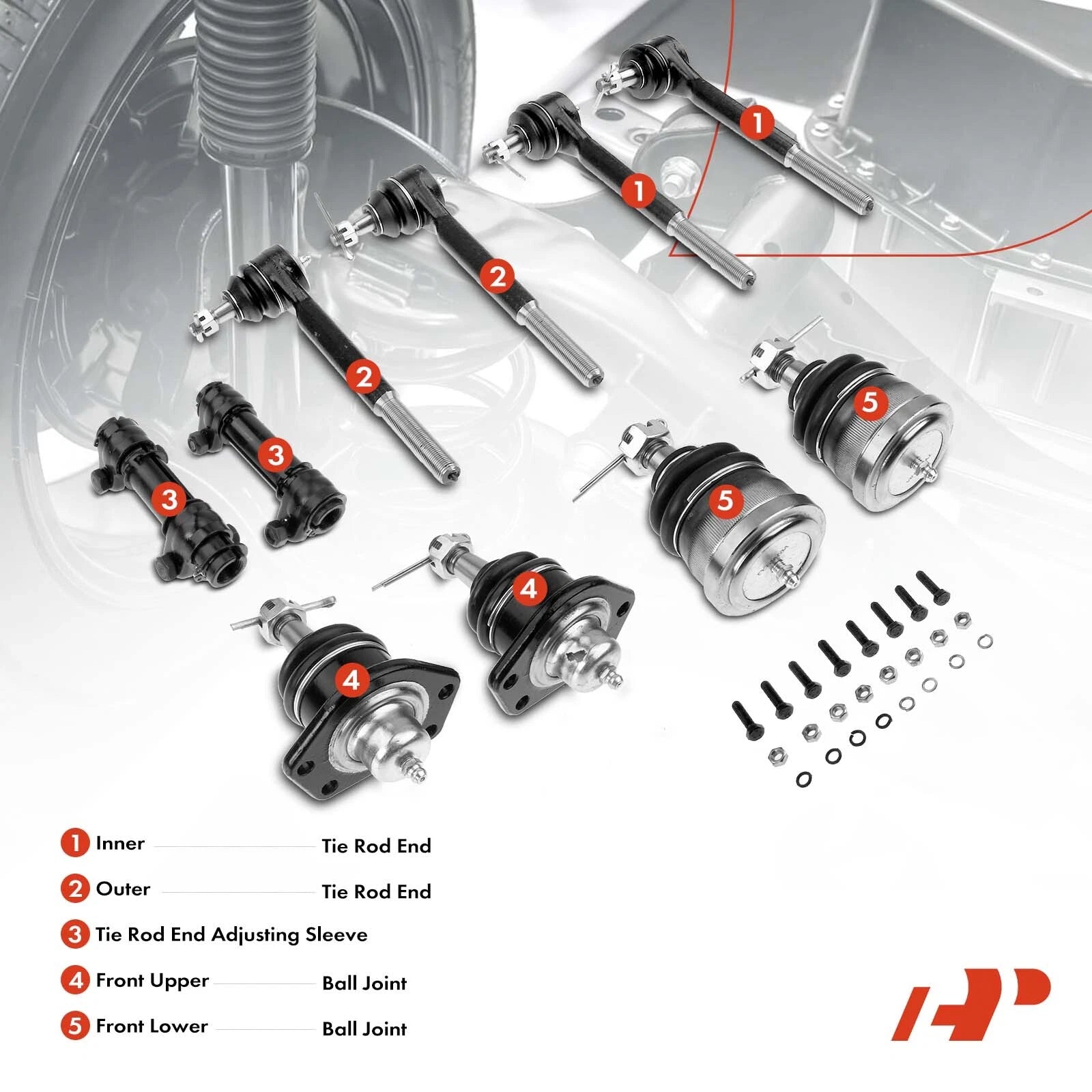 Set of 10 Front Ball Joints & Tie Rod Ends for Chevrolet Malibu (1978–1983)