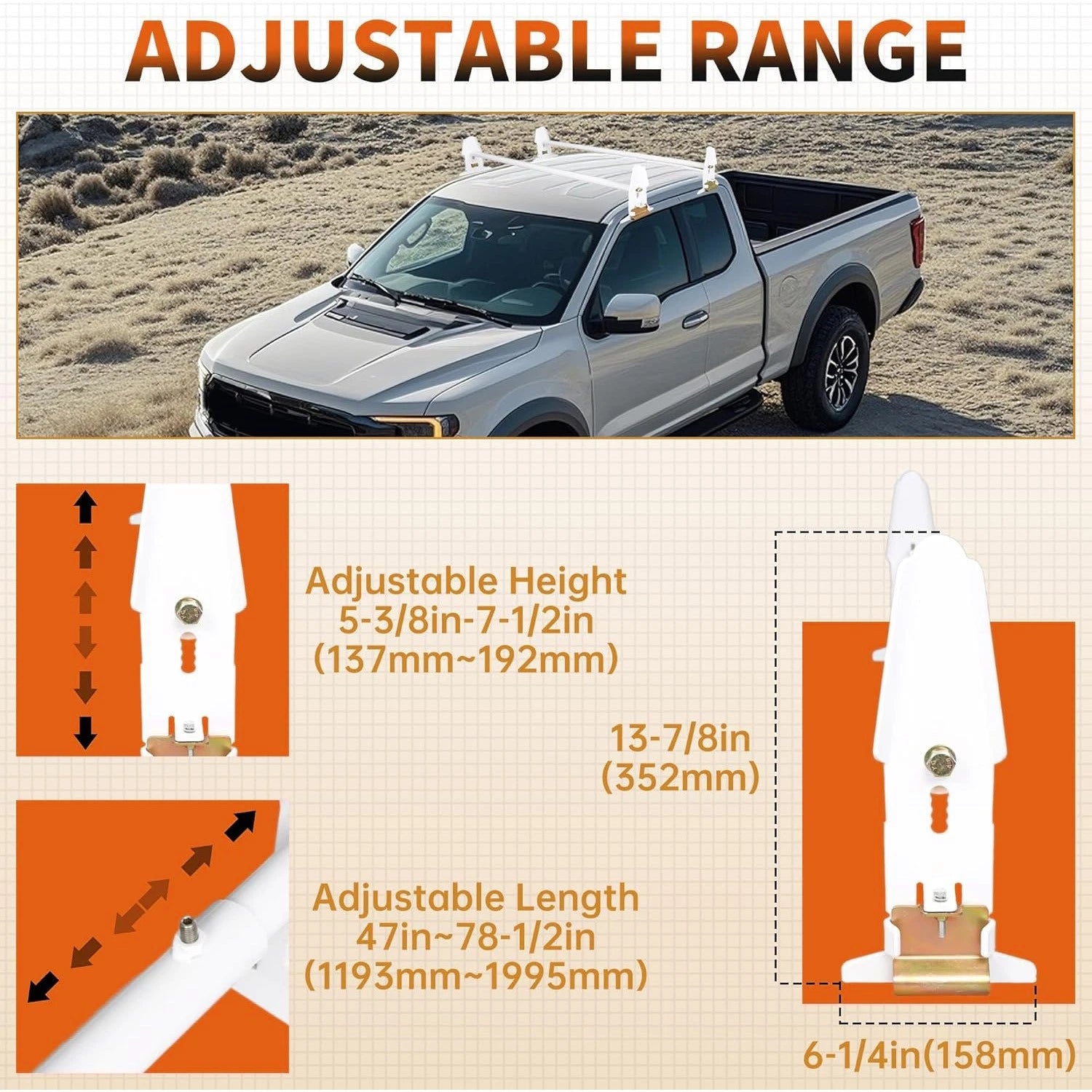 Adjustable Van Roof Ladder Rack for Chevy Ford GMC Express (47'' - 77")