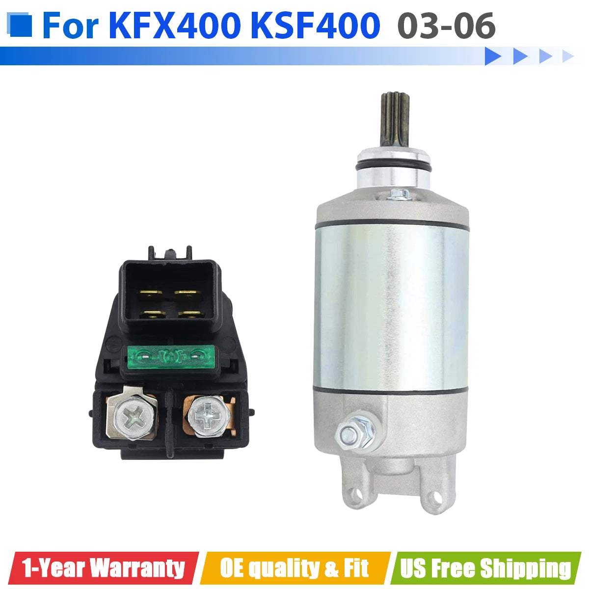 Starter Motor for Kawasaki KFX400 KSF400 (2003–2006) with Relay