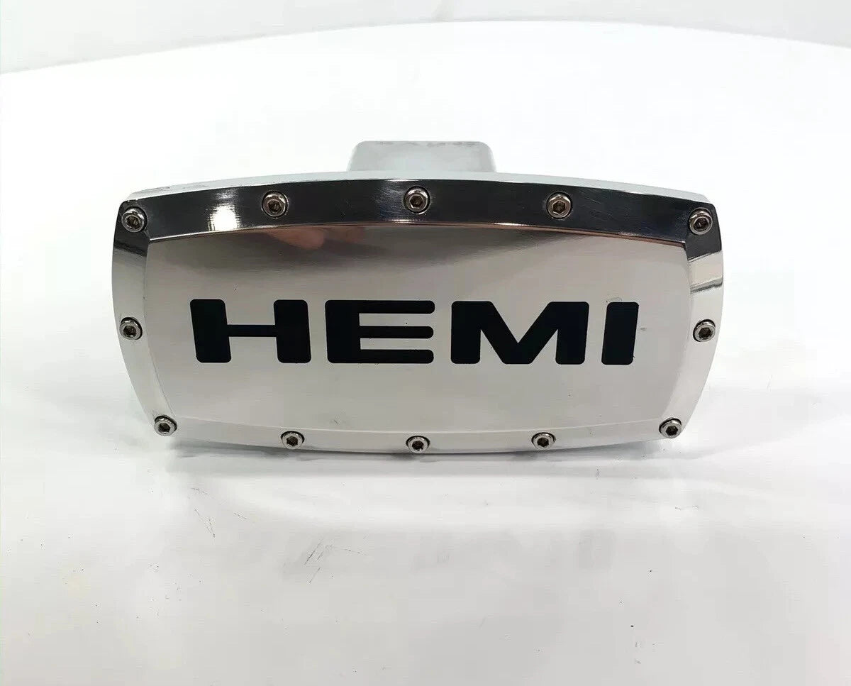 Tow Hitch Cover Plug with Chrome Black Script Logo for Dodge Hemi (2005–2010)