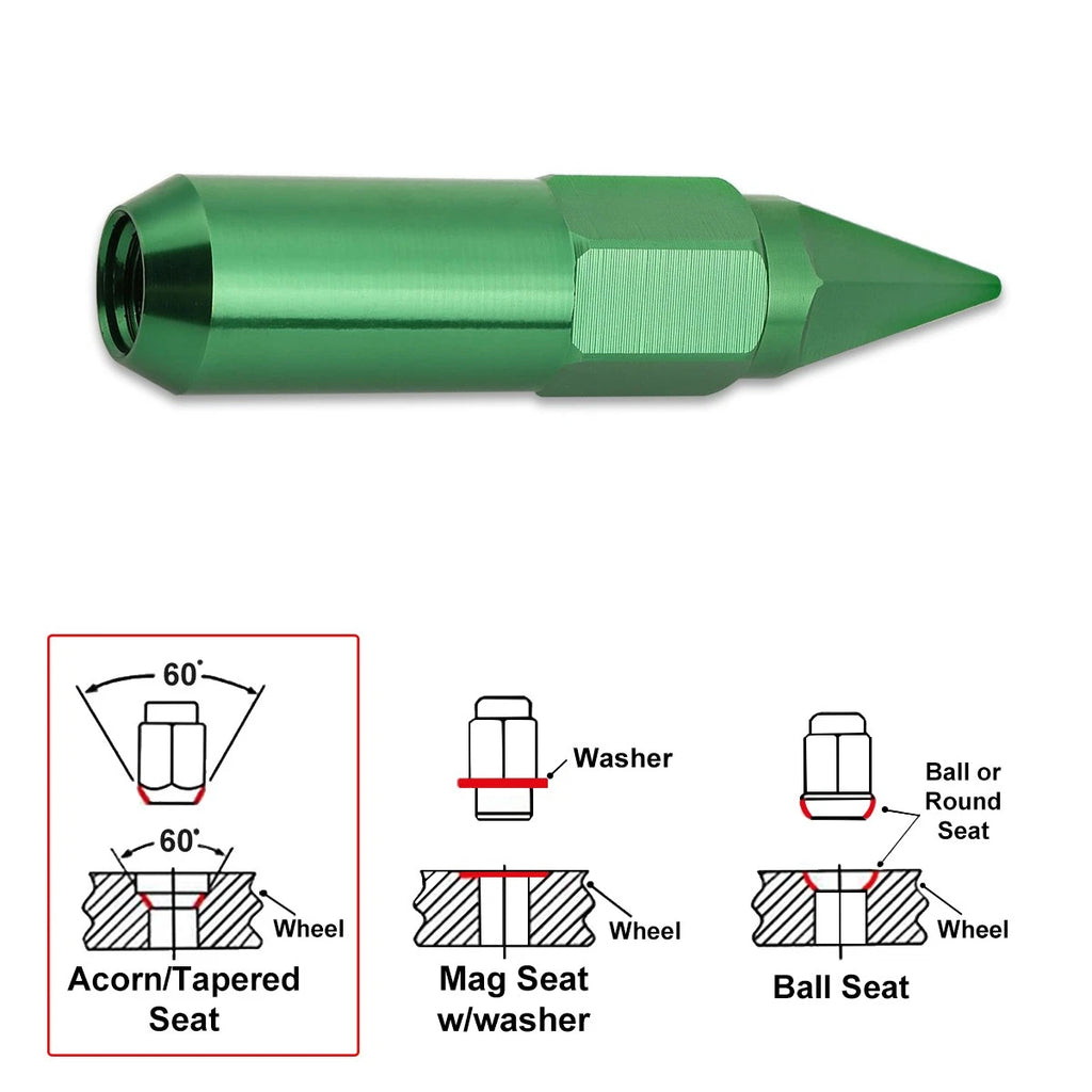 Set of 20 M12X1.5 Green JDM Hex Spiked Wheel Lug Nuts + 20mm Extension