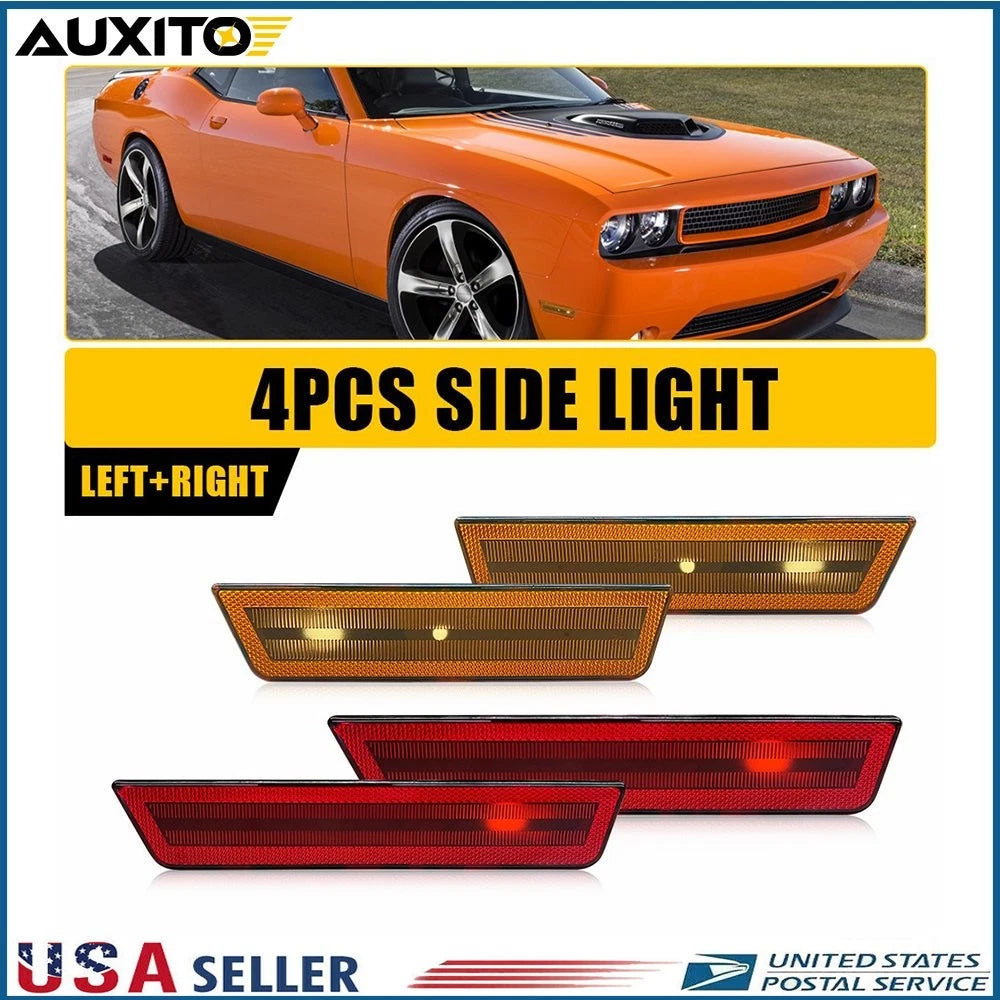 Smoke Lens Side Marker Light for Dodge Challenger (2008–2014) Front Amber Rear Red