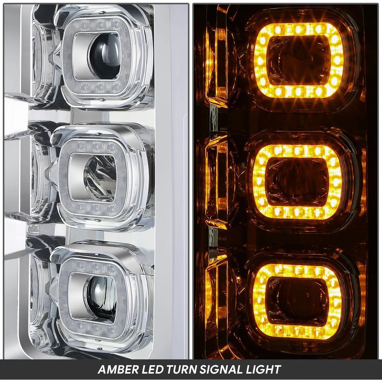 Chrome Amber Full LED Project Headlight Assembly for Ford F-250 F-350 (2017–2019)