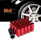 20Pc M12X1.25 Red JDM Open End Bulge Spline Wheel Lug Nuts + Lock Key