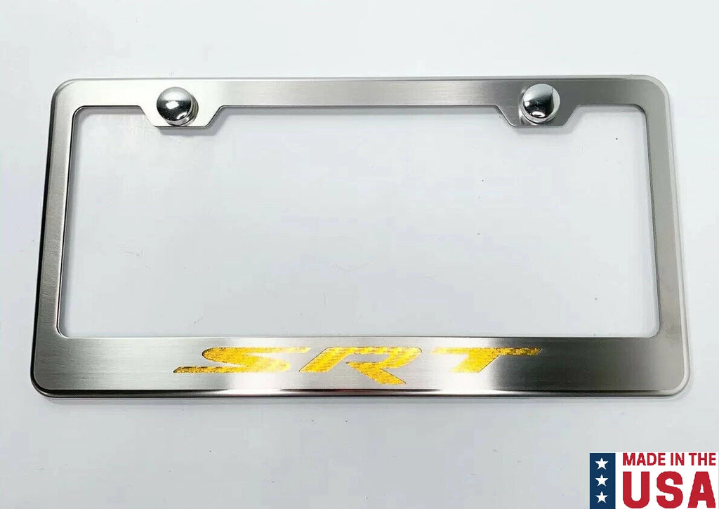 License Plate Frame Yellow Carbon Fiber Inlay for Dodge SRT (2015–2021)