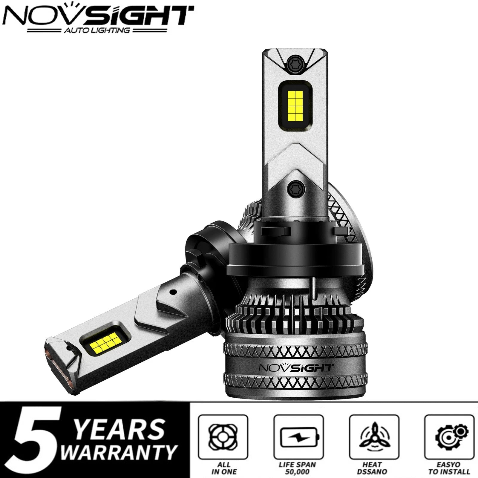 2X H11 LED Headlight Bulbs for NOVSIGHT Combo Kit (6500K 40000LM 200W)