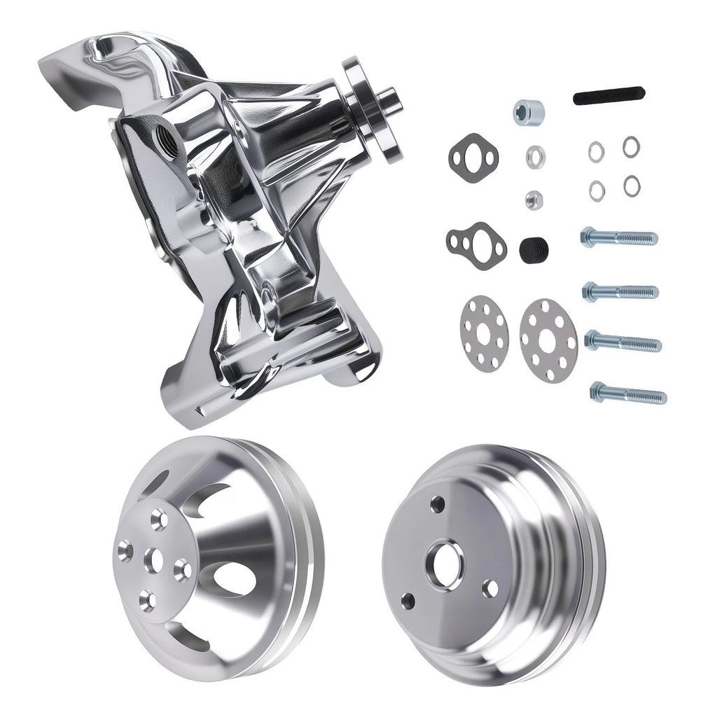 High Volume Long Water Pump & 2 Groove Crankshaft Pulley Kit for Chevy 350 400 (1967–1986)