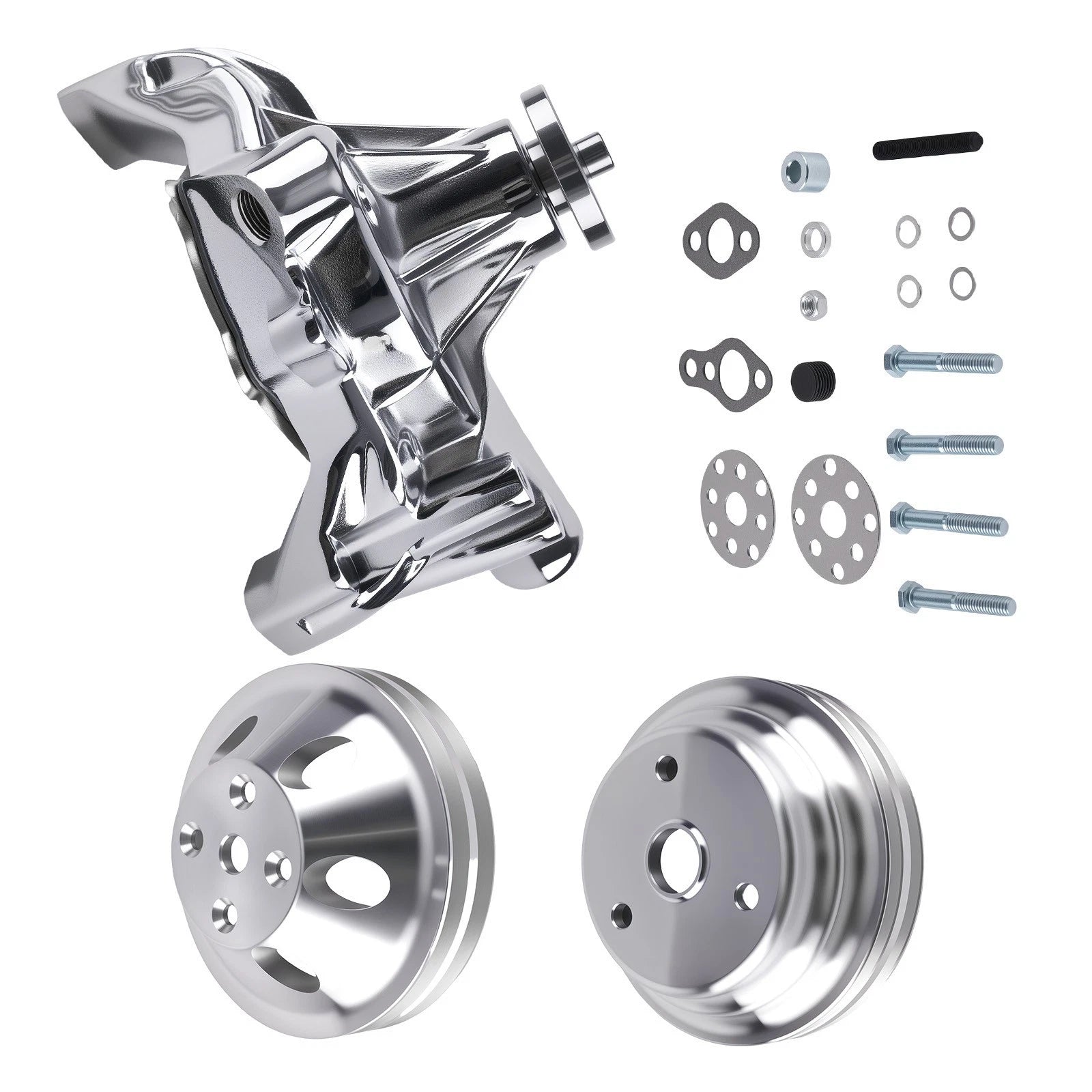 High Volume Long Water Pump & 2 Groove Crankshaft Pulley Kit for Chevy 350 400 (1967–1986)