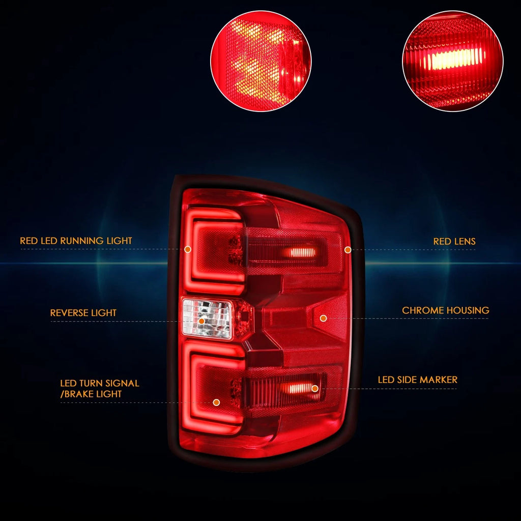 Dual C-Shape LED Tail Brake Lights for Silverado/Sierra (2014–2019)
