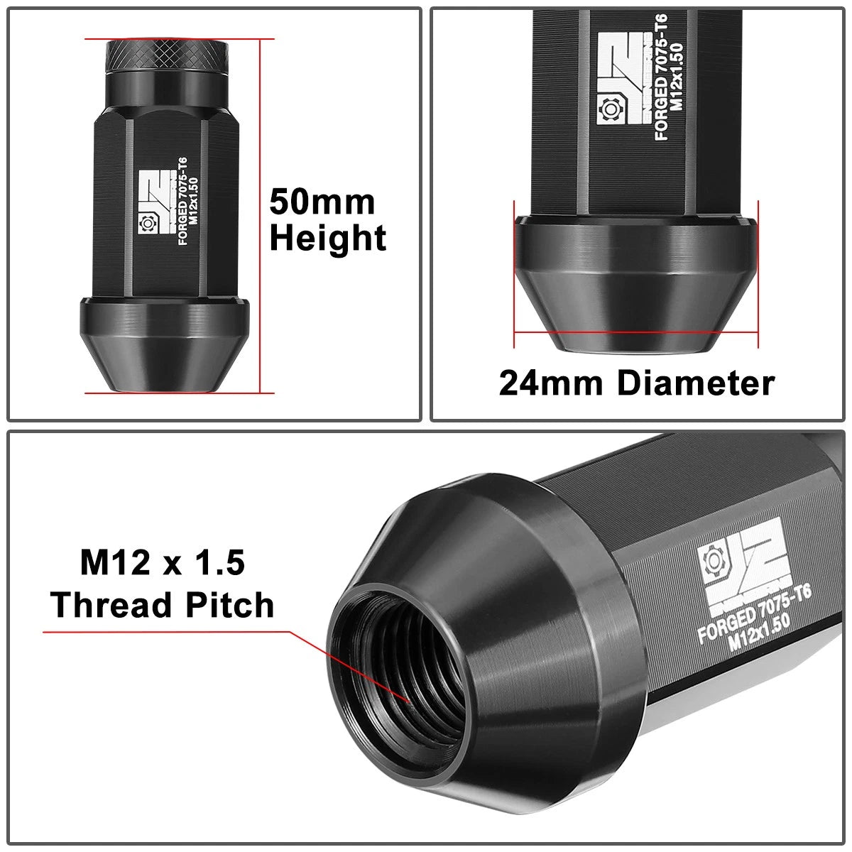 Set of 20 Closed End Lug Nuts M12 X1.5 24mm OD for
