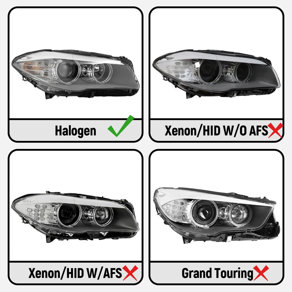 Halogen Headlight Set for BMW 5 Series 528i 535i (2011–2013) Left+Right Pair