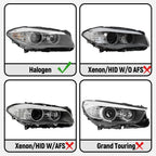 Halogen Headlight Set for BMW 5 Series 528i 535i (2011–2013) Left+Right Pair
