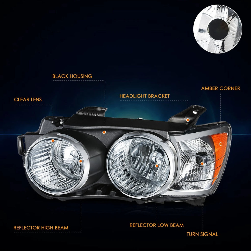 Left Driver Side Headlight Lamp for Chevy Sonic (2012–2016) OE Style Chrome Bezel