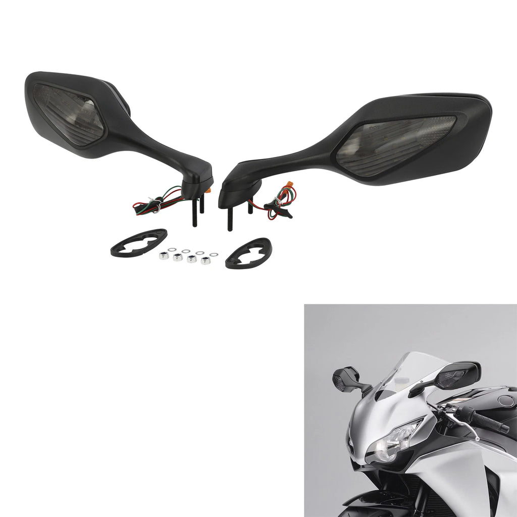 Set of 2 Black Rear View Mirrors with LED Turn Signal for Honda CBR1000RR (2008–2016)