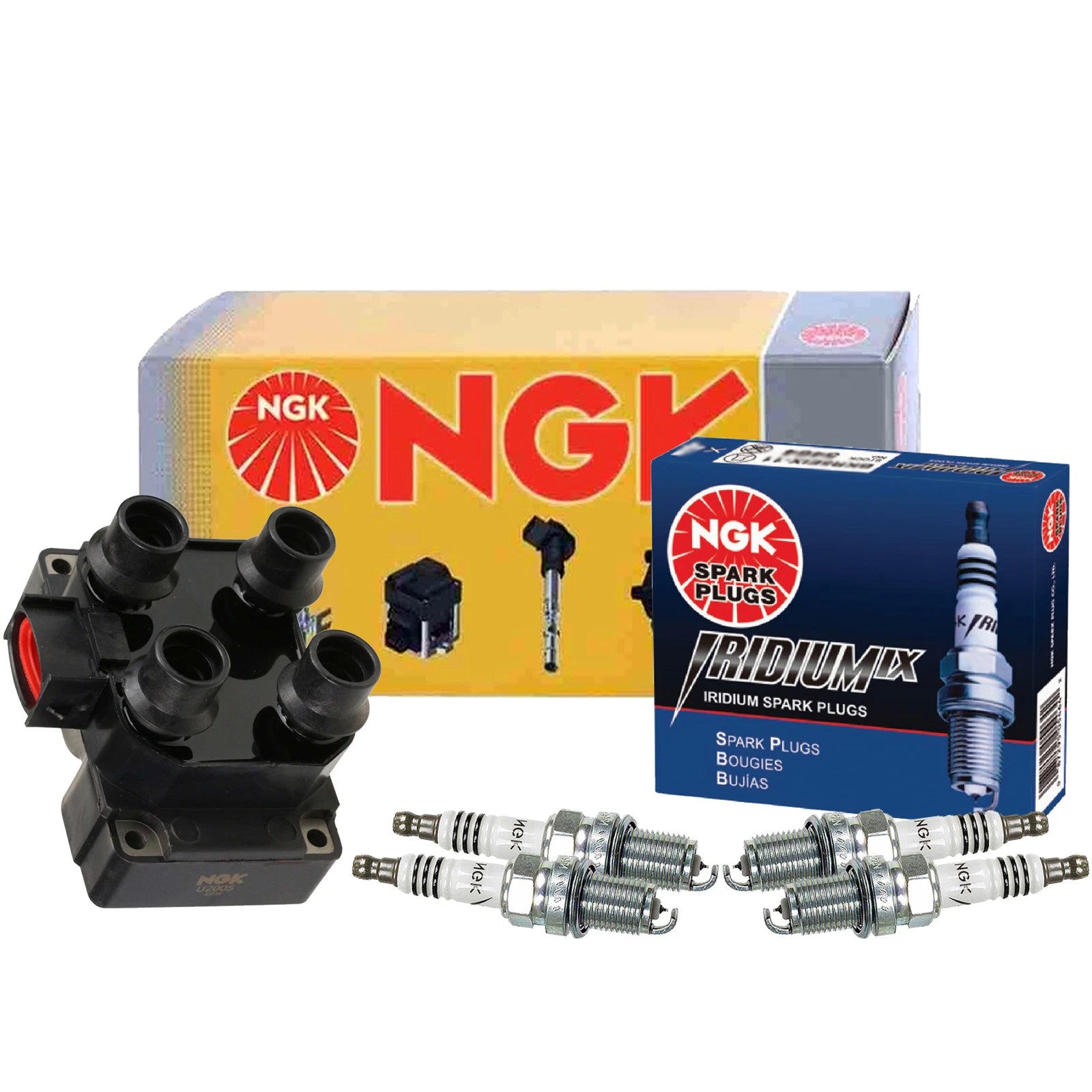 NGK DIS Ignition Coil & Iridium IX Spark Plugs Kit for Ford Probe (1989–1992)